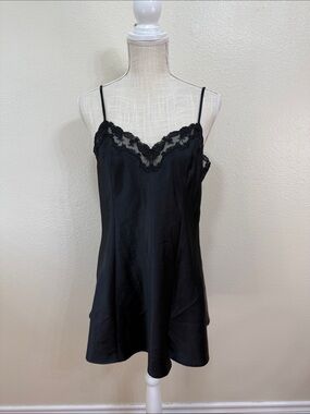 Victoria's Secret Black Lace Trim Satin Slip Dress Size Medium